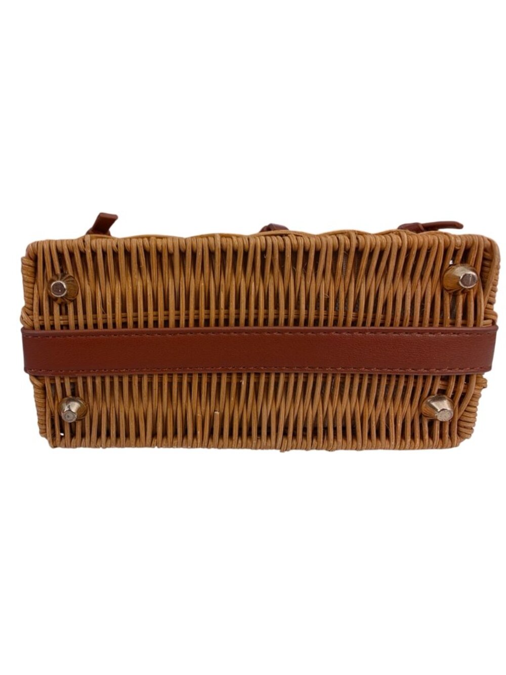 ZARA Wicker Crossbody Mini Basket Bag Straw Purse Brown Faux Leather Gold Clasp - Picture 7 of 7
